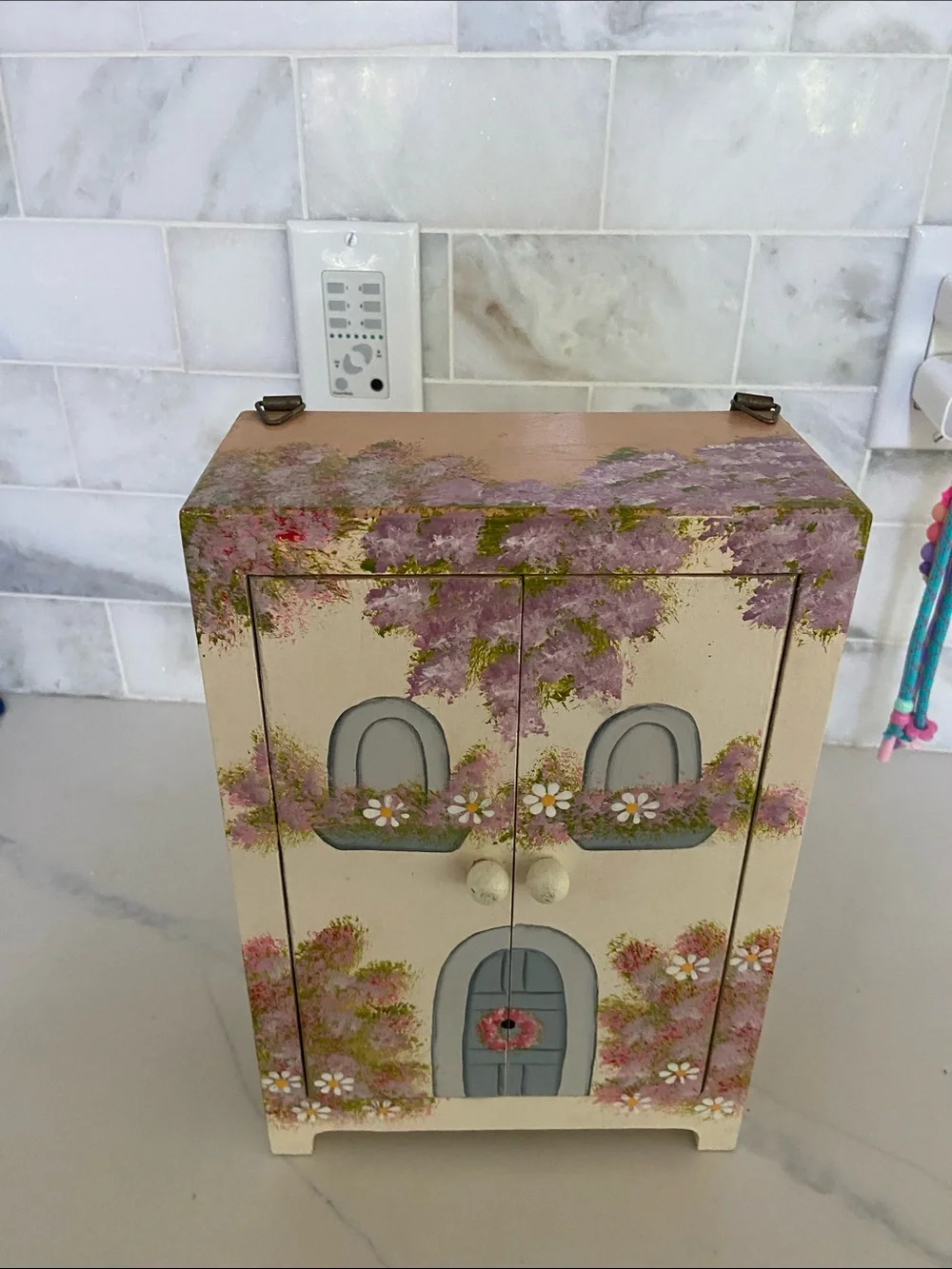 Hand-Painted Cream and Gray Kids Jewelry Armoire